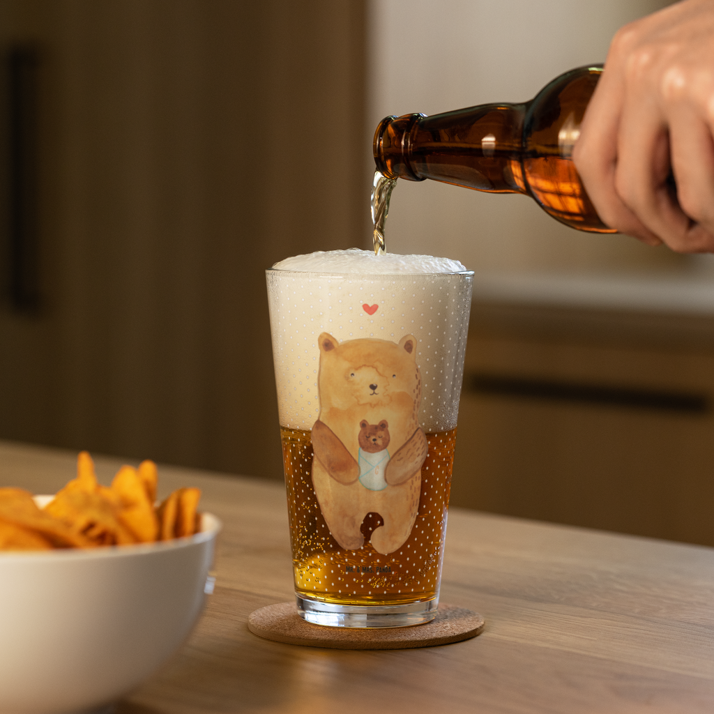 Premium Trinkglas Bär mit Baby Trinkglas, Glas, Pint Glas, Bierglas, Cocktail Glas, Wasserglas, Bär, Teddy, Teddybär, Eltern, Mutter, Baby, Taufe, Geburt, Nichte, Neffe, Enkel, Enkelin, Täufling, Geburtstag, Glückwunsch