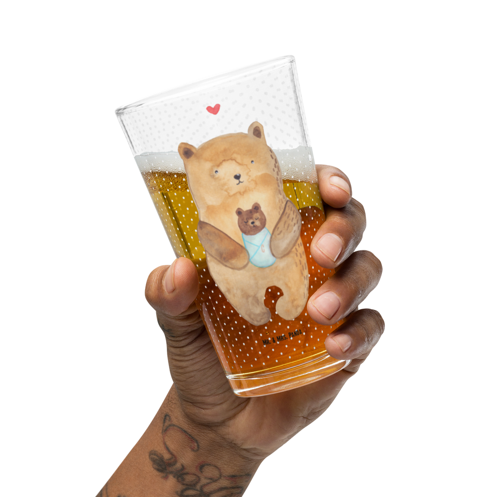 Premium Trinkglas Bär mit Baby Trinkglas, Glas, Pint Glas, Bierglas, Cocktail Glas, Wasserglas, Bär, Teddy, Teddybär, Eltern, Mutter, Baby, Taufe, Geburt, Nichte, Neffe, Enkel, Enkelin, Täufling, Geburtstag, Glückwunsch