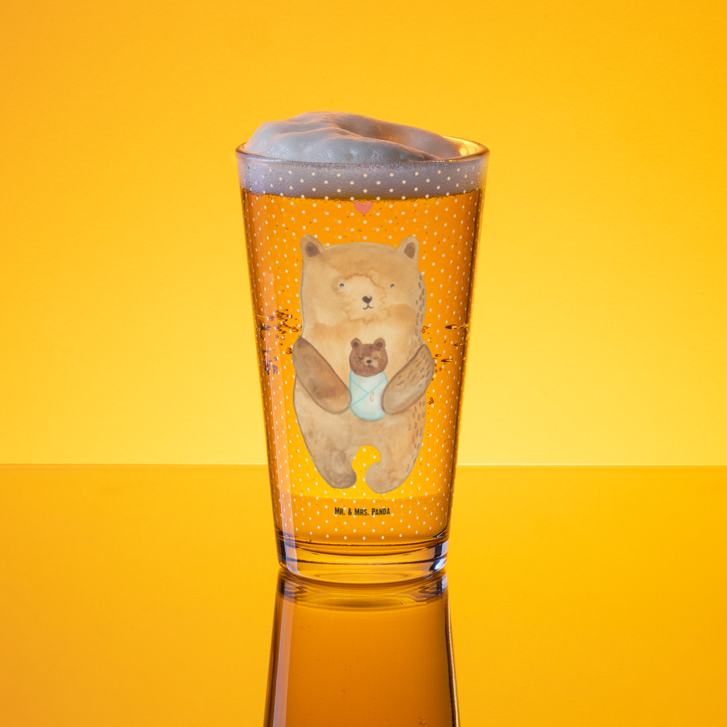 Premium Trinkglas Bär mit Baby Trinkglas, Glas, Pint Glas, Bierglas, Cocktail Glas, Wasserglas, Bär, Teddy, Teddybär, Eltern, Mutter, Baby, Taufe, Geburt, Nichte, Neffe, Enkel, Enkelin, Täufling, Geburtstag, Glückwunsch