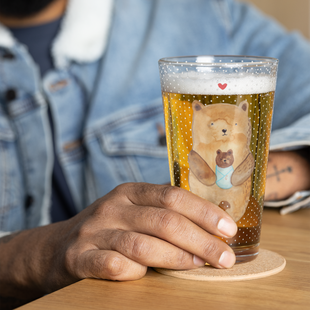 Premium Trinkglas Bär mit Baby Trinkglas, Glas, Pint Glas, Bierglas, Cocktail Glas, Wasserglas, Bär, Teddy, Teddybär, Eltern, Mutter, Baby, Taufe, Geburt, Nichte, Neffe, Enkel, Enkelin, Täufling, Geburtstag, Glückwunsch