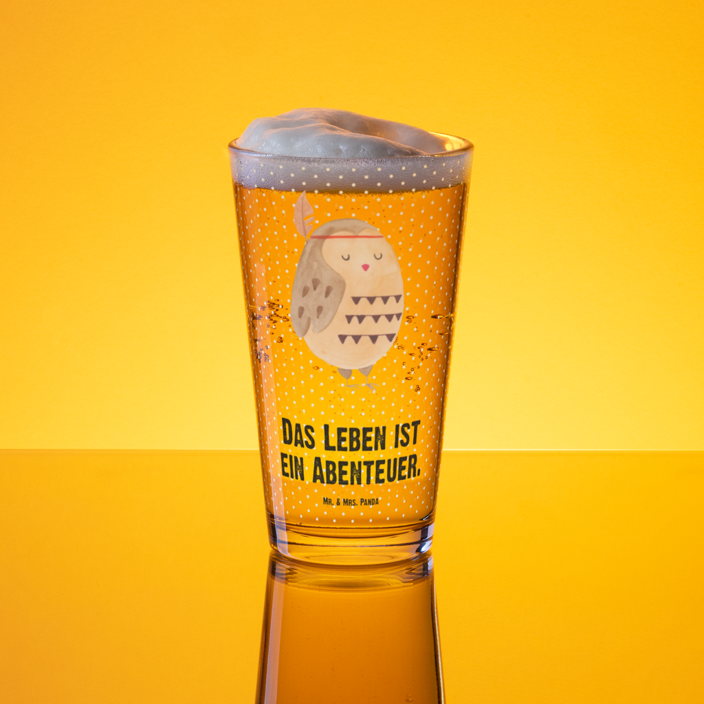 Premium Trinkglas Eule Federschmuck Trinkglas, Glas, Pint Glas, Bierglas, Cocktail Glas, Wasserglas, Eule, Eule Deko, Owl, Das Leben ist ein Abenteuer, Reisespruch, Federschmuck, Dekoration