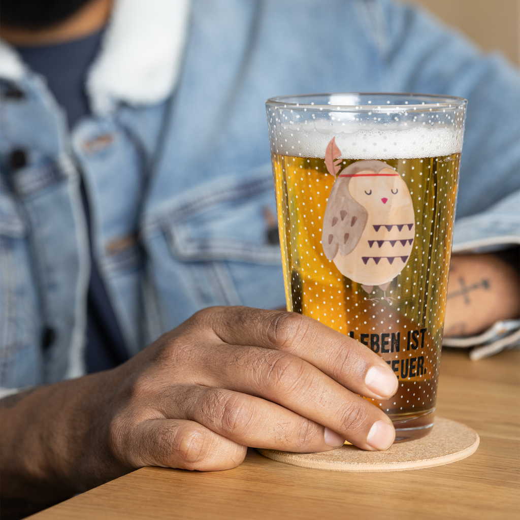 Premium Trinkglas Eule Federschmuck Trinkglas, Glas, Pint Glas, Bierglas, Cocktail Glas, Wasserglas, Eule, Eule Deko, Owl, Das Leben ist ein Abenteuer, Reisespruch, Federschmuck, Dekoration