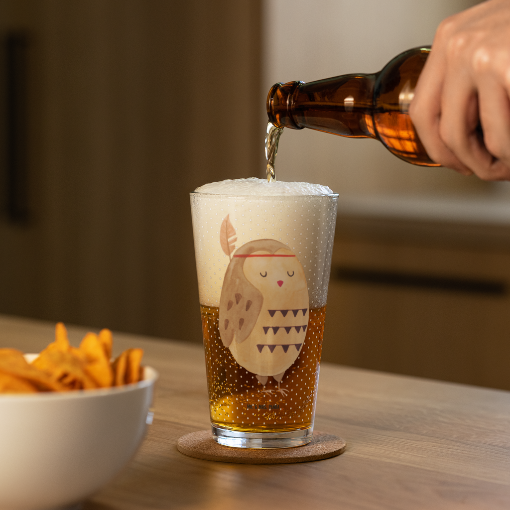 Premium Trinkglas Eule Federschmuck Trinkglas, Glas, Pint Glas, Bierglas, Cocktail Glas, Wasserglas, Eule, Eule Deko, Owl, Das Leben ist ein Abenteuer, Reisespruch, Federschmuck, Dekoration