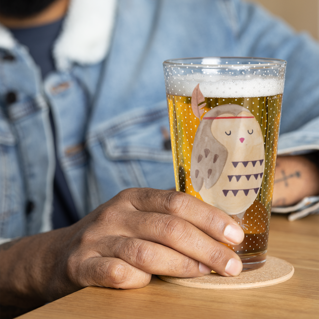 Premium Trinkglas Eule Federschmuck Trinkglas, Glas, Pint Glas, Bierglas, Cocktail Glas, Wasserglas, Eule, Eule Deko, Owl, Das Leben ist ein Abenteuer, Reisespruch, Federschmuck, Dekoration