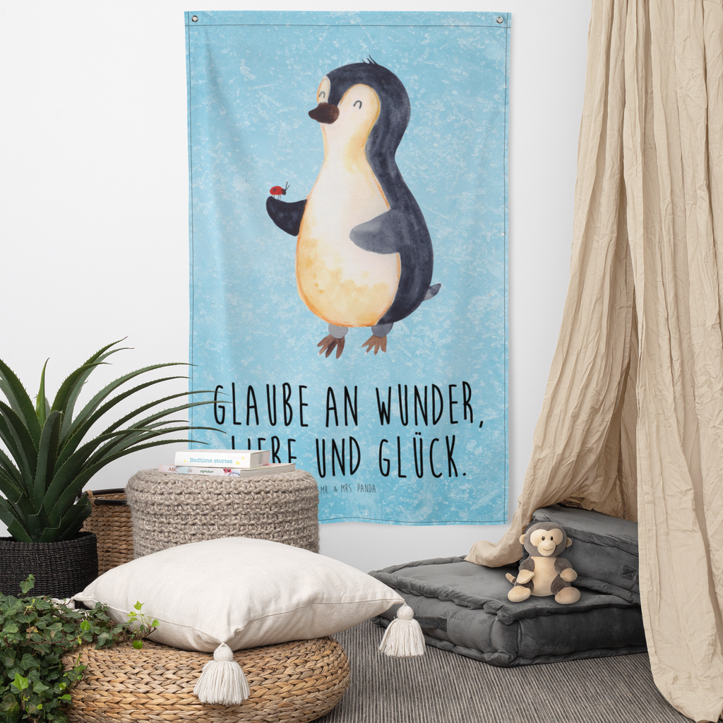 Wandteppich Pinguin Marienkäfer Wandbehang, Dekoration, Boho, Wandteppich, Wandtuch, Wanddeko, Tapisserie, Tapestry, Wandbild, Textil-Kunst, Schmuck-Wandbehang, Wand Deko, Kinderzimmer, Kinderzimmer Wand, Kinderzimmer Deko, Kinderzimmer Wanddeko, Pinguin, Pinguine, Marienkäfer, Liebe, Wunder, Glück, Freude, Lebensfreude