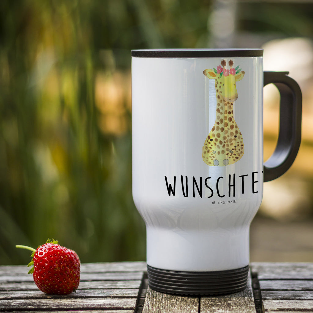 Personalisierter Thermobecher Giraffe Blumenkranz Personalisierter Thermobecher, Personalisierter To Go Becher, Personalisierte Thermotasse, Personalisierter Kaffeebecher, Personalisierter Isolierbecher, Thermobecher personalisieren, Thermobecher mit Namen, Thermobecher selbst gestalten, Wunschname, Spülmaschinenfest, Bedrucken, Isolierbecher mit Namen, Isolierbecher selbst gestalten, Thermotasse personalisieren, Thermotasse mit Namen, Afrika, Wildtiere, Giraffe, Blumenkranz, Abenteurer, Selbstliebe, Freundin