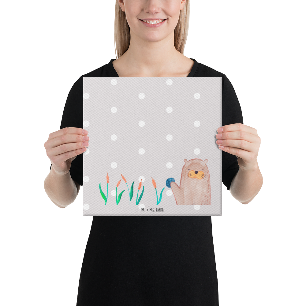 Leinwand Bild Otter mit Stein Leinwand, Bild, Kunstdruck, Wanddeko, Dekoration, Otter, Fischotter, Seeotter, Otter Seeotter See Otter