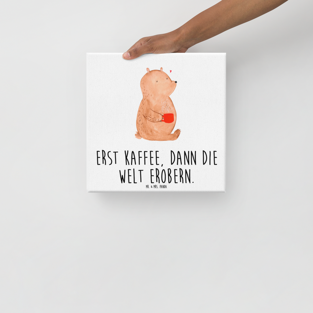 Leinwand Bild Bär Kaffee Leinwand, Bild, Kunstdruck, Wanddeko, Dekoration, Bär, Teddy, Teddybär, Kaffee, Coffee, Bären, guten Morgen, Morgenroutine, Welt erobern, Welt retten, Motivation