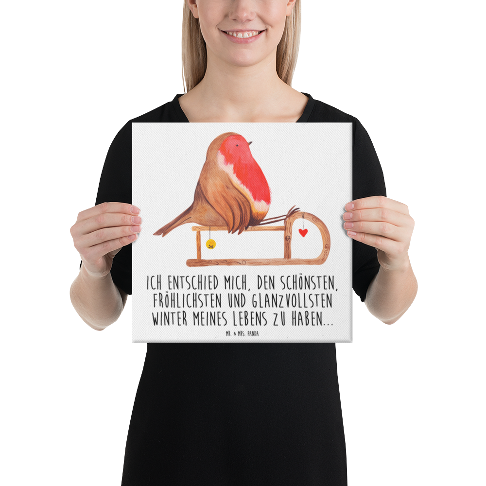 Leinwand Bild Rotkehlchen Schlitten Leinwand, Bild, Kunstdruck, Wanddeko, Dekoration, Winter, Weihnachten, Weihnachtsdeko, Nikolaus, Advent, Heiligabend, Wintermotiv, Schlitten, Vogel