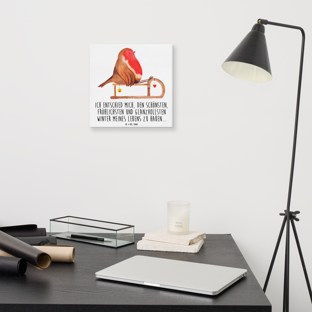 Leinwand Bild Rotkehlchen Schlitten Leinwand, Bild, Kunstdruck, Wanddeko, Dekoration, Winter, Weihnachten, Weihnachtsdeko, Nikolaus, Advent, Heiligabend, Wintermotiv, Schlitten, Vogel