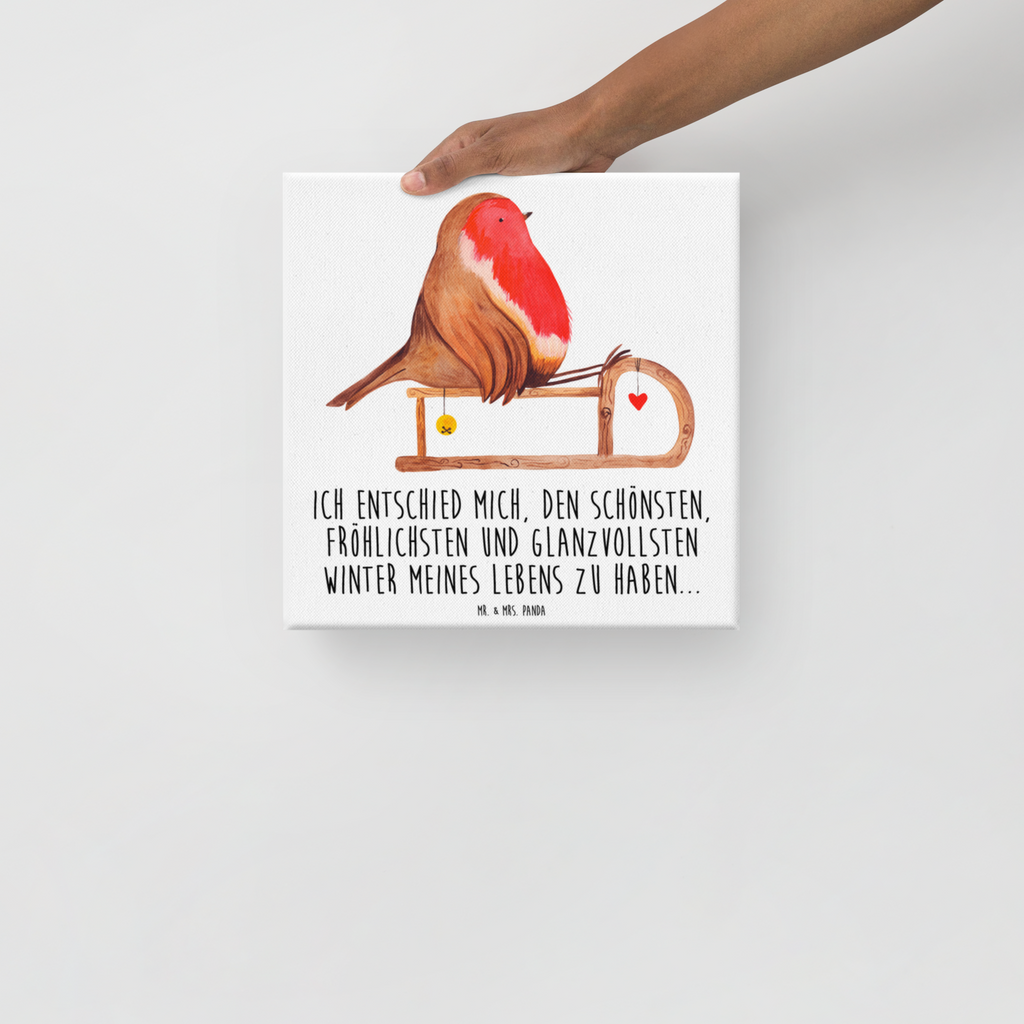 Leinwand Bild Rotkehlchen Schlitten Leinwand, Bild, Kunstdruck, Wanddeko, Dekoration, Winter, Weihnachten, Weihnachtsdeko, Nikolaus, Advent, Heiligabend, Wintermotiv, Schlitten, Vogel