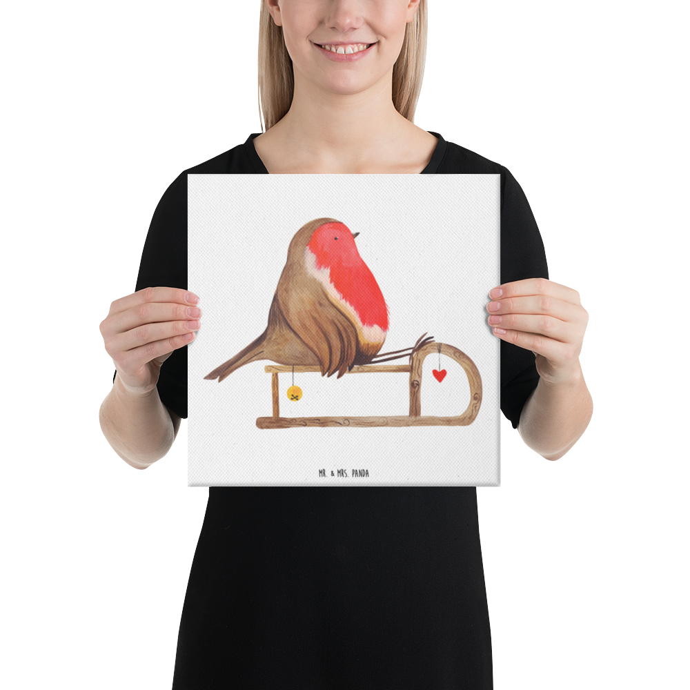 Leinwand Bild Rotkehlchen Schlitten Leinwand, Bild, Kunstdruck, Wanddeko, Dekoration, Winter, Weihnachten, Weihnachtsdeko, Nikolaus, Advent, Heiligabend, Wintermotiv, Schlitten, Vogel