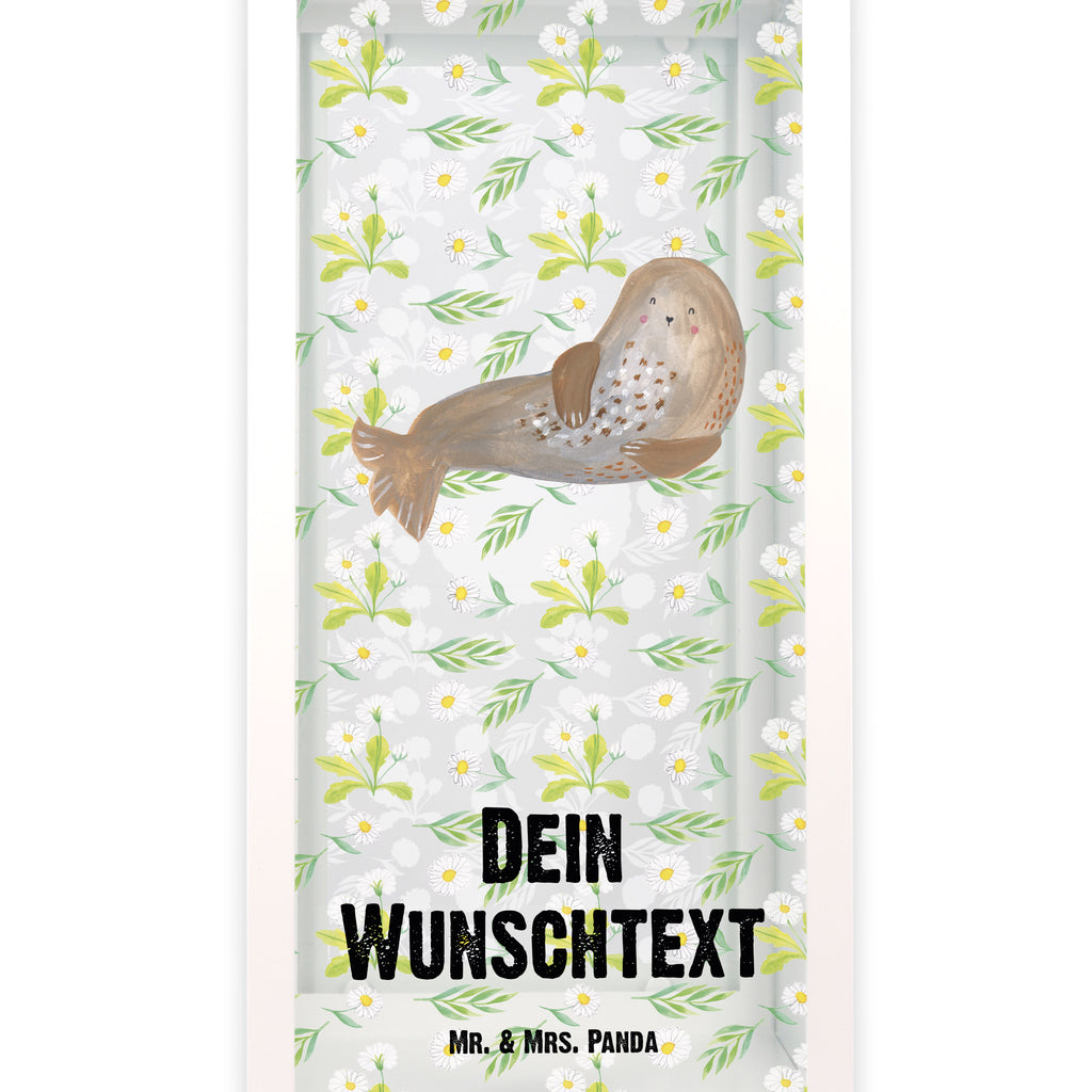 Personalisierte Deko Laterne Robbe lachend Gartenlampe, Gartenleuchte, Gartendekoration, Gartenlicht, Laterne  kleine Laternen, XXL Laternen, Laterne groß, Tiermotive, Gute Laune, lustige Sprüche, Tiere, Robbe, Robben, Seehund, Strand, Meerestier, Ostsee, Nordsee