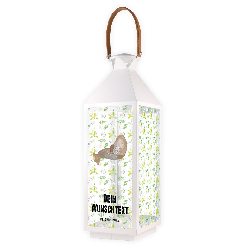 Personalisierte Deko Laterne Robbe lachend Gartenlampe, Gartenleuchte, Gartendekoration, Gartenlicht, Laterne  kleine Laternen, XXL Laternen, Laterne groß, Tiermotive, Gute Laune, lustige Sprüche, Tiere, Robbe, Robben, Seehund, Strand, Meerestier, Ostsee, Nordsee