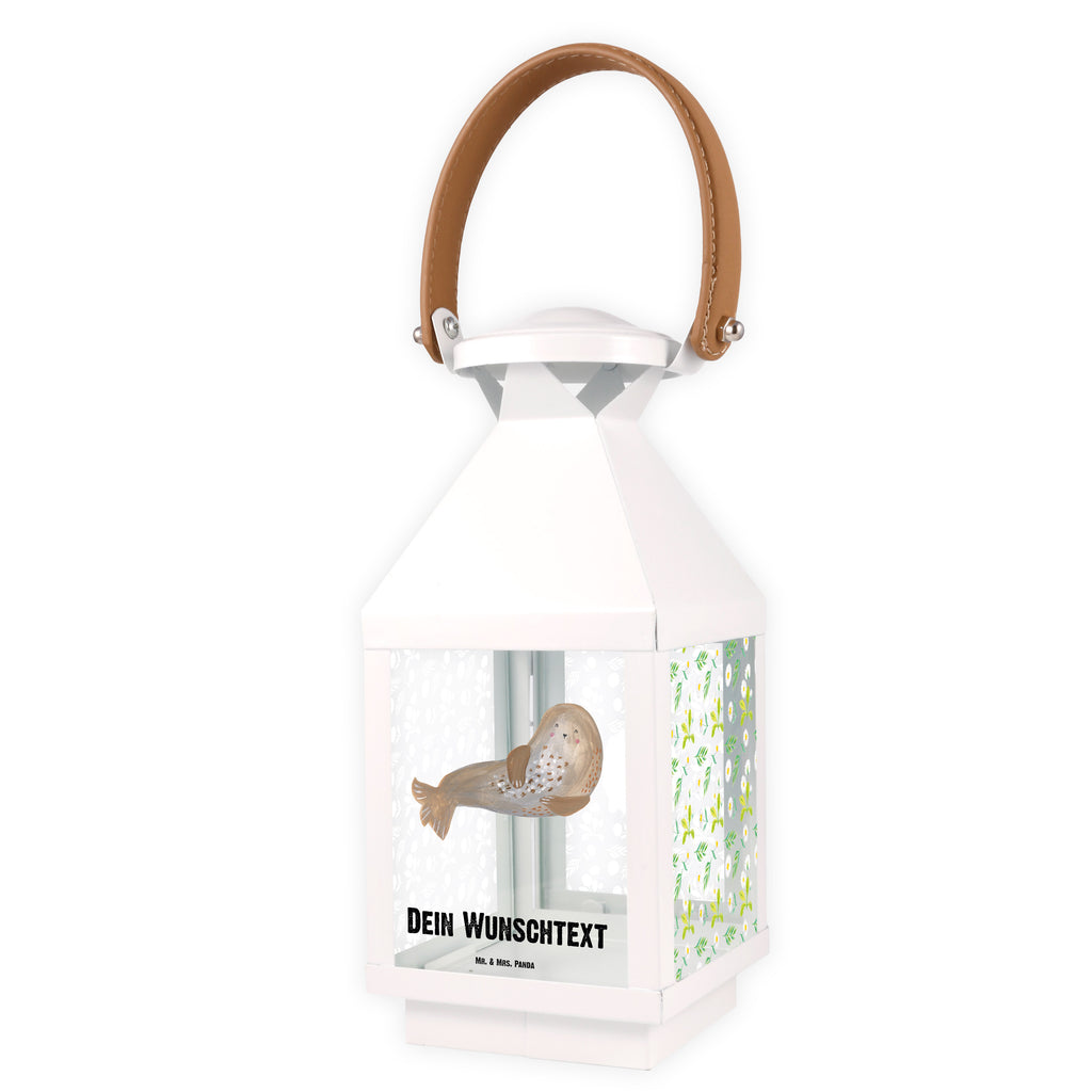 Personalisierte Deko Laterne Robbe lachend Gartenlampe, Gartenleuchte, Gartendekoration, Gartenlicht, Laterne  kleine Laternen, XXL Laternen, Laterne groß, Tiermotive, Gute Laune, lustige Sprüche, Tiere, Robbe, Robben, Seehund, Strand, Meerestier, Ostsee, Nordsee