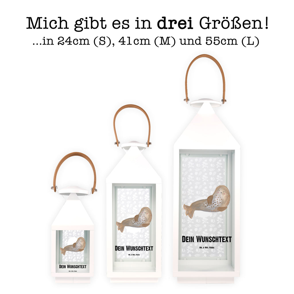 Personalisierte Deko Laterne Robbe lachend Gartenlampe, Gartenleuchte, Gartendekoration, Gartenlicht, Laterne  kleine Laternen, XXL Laternen, Laterne groß, Tiermotive, Gute Laune, lustige Sprüche, Tiere, Robbe, Robben, Seehund, Strand, Meerestier, Ostsee, Nordsee