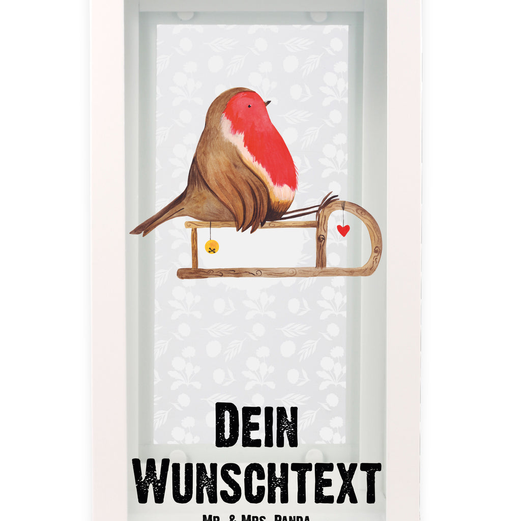 Personalisierte Deko Laterne Rotkehlchen Schlitten Gartenlampe, Gartenleuchte, Gartendekoration, Gartenlicht, Laterne  kleine Laternen, XXL Laternen, Laterne groß, Winter, Weihnachten, Weihnachtsdeko, Nikolaus, Advent, Heiligabend, Wintermotiv, Schlitten, Vogel