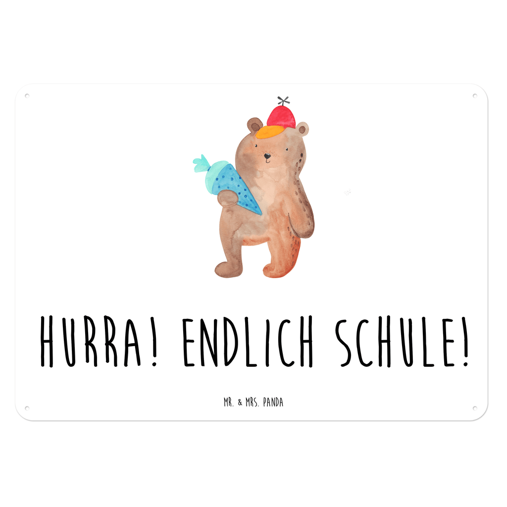 Blechschild Bär mit Schultüte Blechschild, Metallschild, Geschenk Schild, Schild, Magnet-Metall-Schild, Deko Schild, Wandschild, Wand-Dekoration, Türschild, Bär, Teddy, Teddybär, Bär Motiv, Schultüte, Erster Schultag Geschenk, Einschulung Geschenk, Schule Geschenk, Grundschule, Schulanfang, Schulbeginn