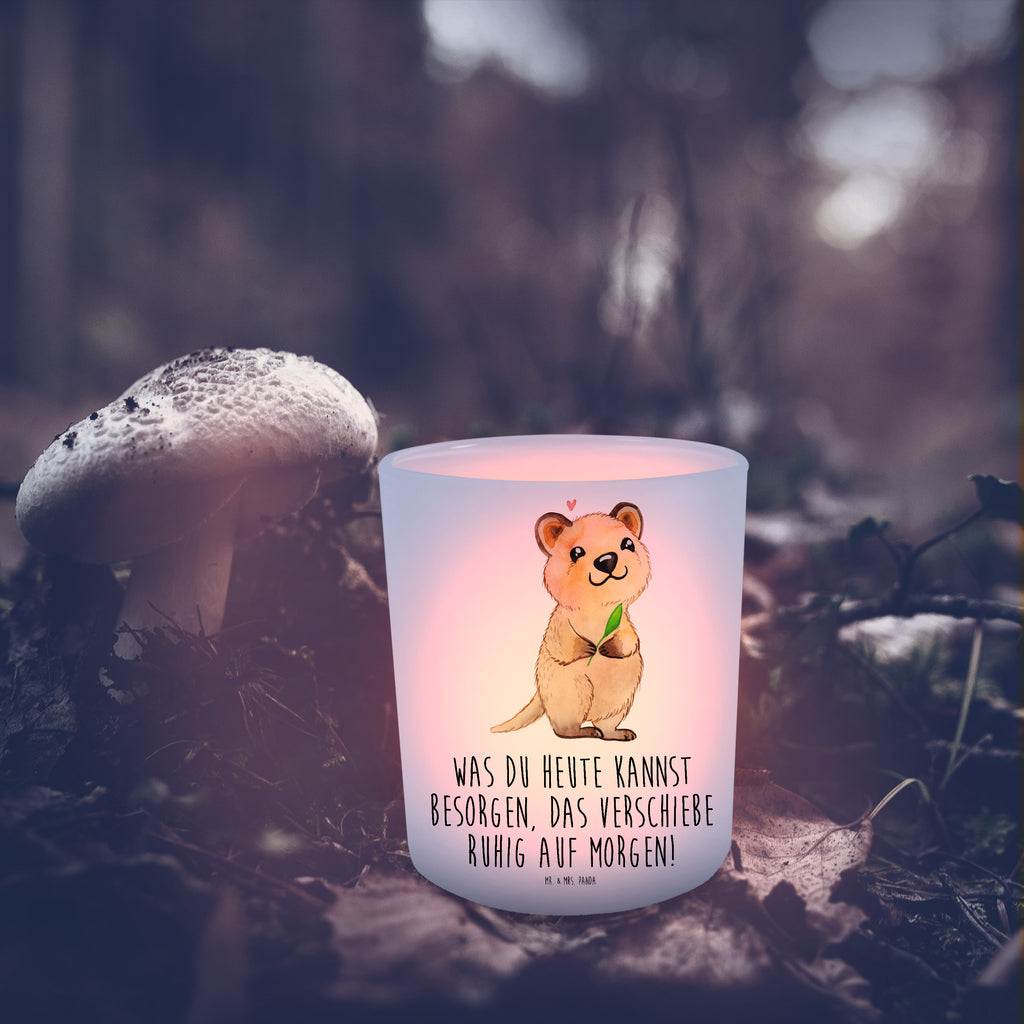 Windlicht Quokka Happy Windlicht Glas, Teelichtglas, Teelichthalter, Teelichter, Kerzenglas, Windlicht Kerze, Kerzenlicht, Tiermotive, Gute Laune, lustige Sprüche, Tiere, Quokka, Verschieben, Aufschieberitis, Lustiger Spruch, Niedliches Tier, Dinge erledigen