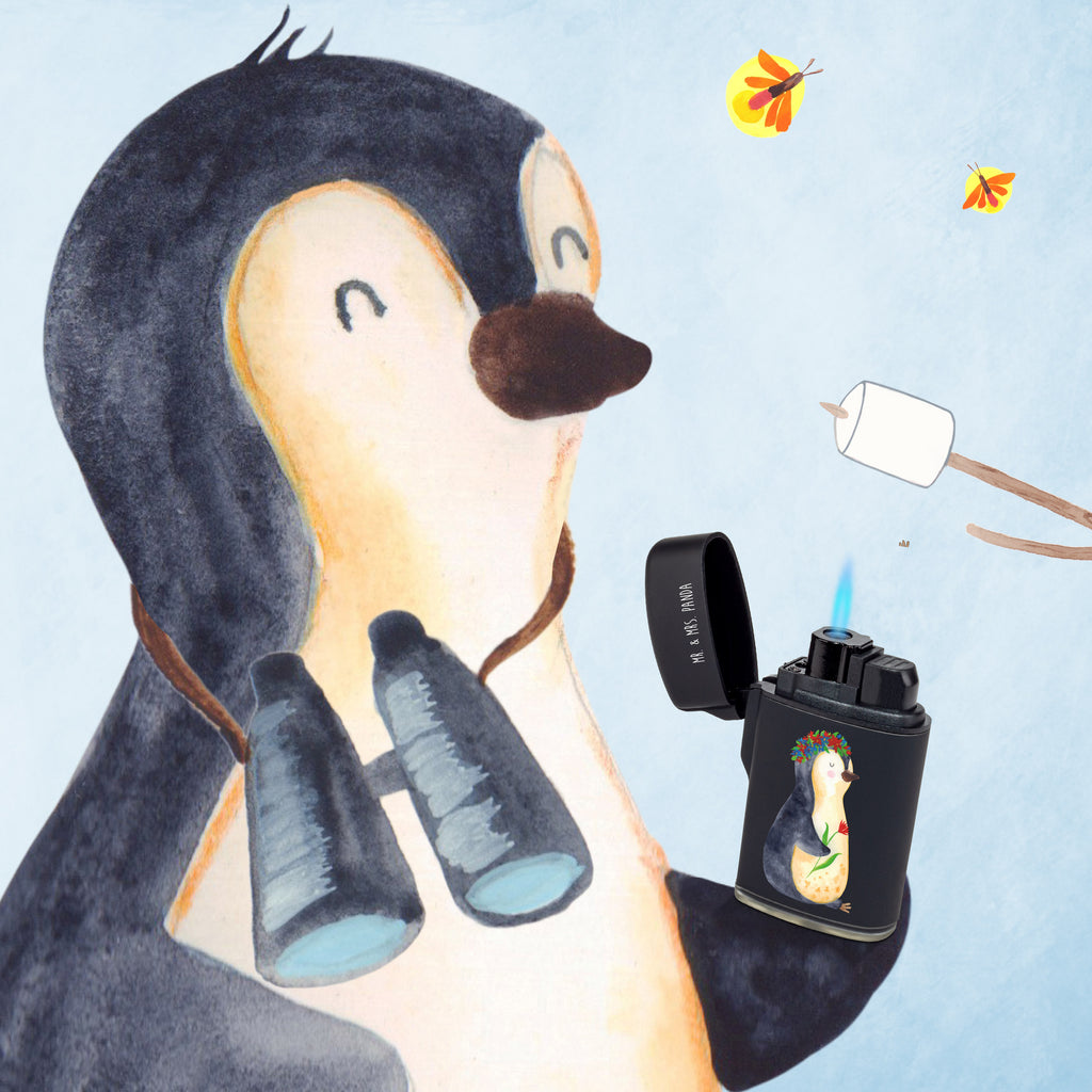 Feuerzeug Pinguin Blumenkranz Pinguin, Pinguine, Blumenkranz, Universum, Leben, Wünsche, Ziele, Lebensziele, Motivation, Lebenslust, Liebeskummer, Geschenkidee
