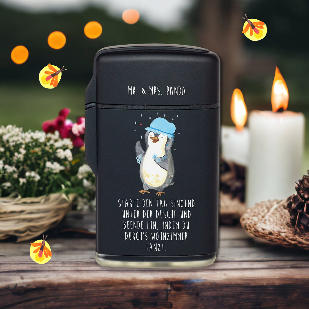 Feuerzeug Pinguin duscht Pinguin, Pinguine, Dusche, duschen, Lebensmotto, Motivation, Neustart, Neuanfang, glücklich sein