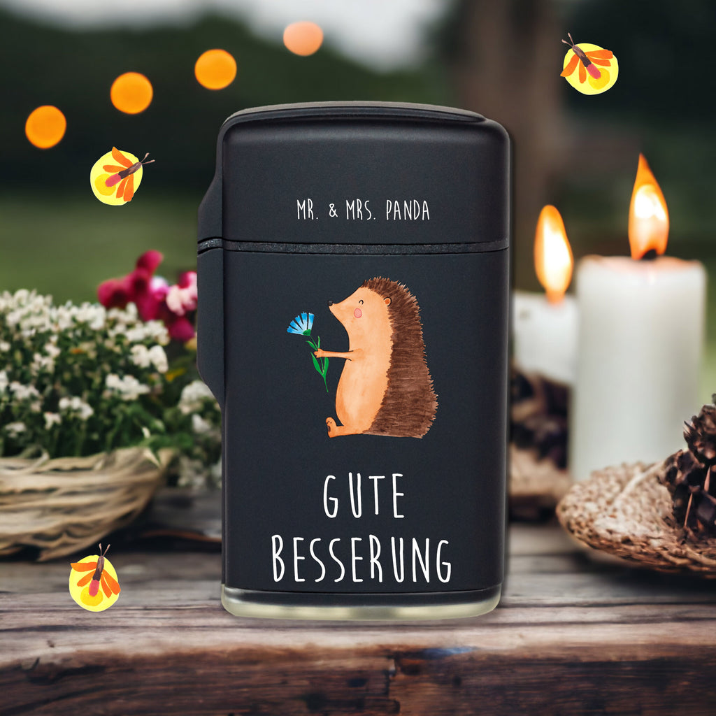 Feuerzeug Igel mit Blume Tiermotive, Gute Laune, lustige Sprüche, Tiere, Igel, Gute Besserung, Genesungswünsche, Krankheit, Krankenhaus, krank, Besuch