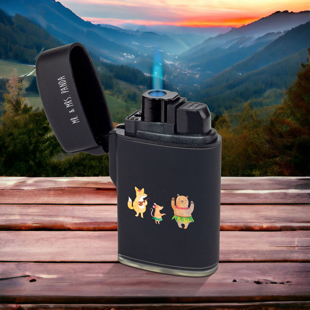 Feuerzeug Waldtiere Aloha Tiermotive, Gute Laune, lustige Sprüche, Tiere, Wald, Waldtiere, Musik, Aloha, Bär, Hase, Igel, Tanzen, Leben, Lachen