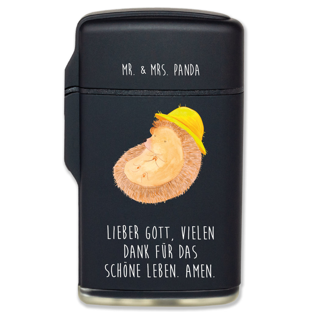 Feuerzeug Igel betet Tiermotive, Gute Laune, lustige Sprüche, Tiere, Igel, Igel mit Hut, Sonnenhut, Gott, Amen, beten, Leben, Dankbarkeit, Dankbar sein, dankbar, genießen