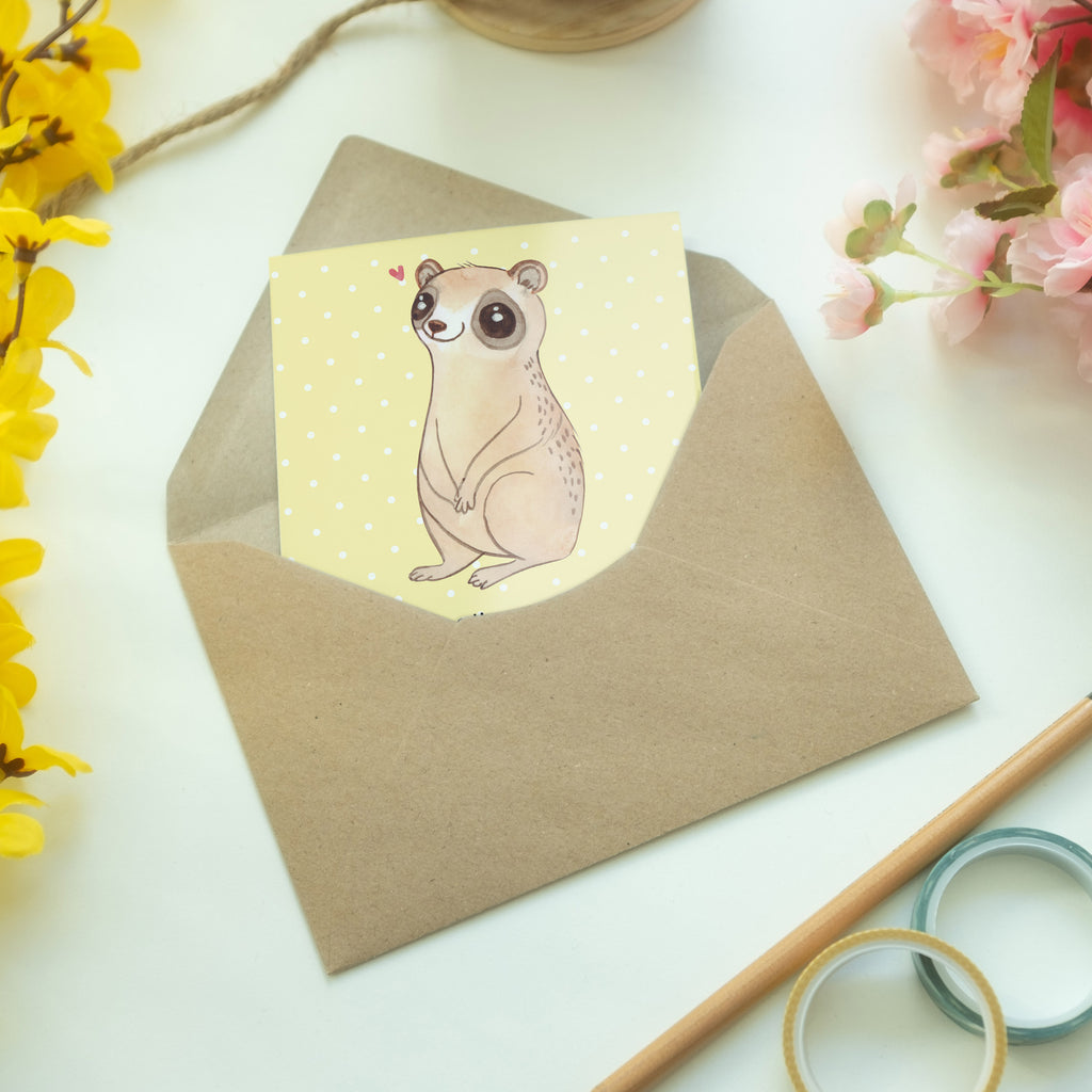 Grußkarte Plumplori Glücklich Klappkarte, Einladungskarte, Glückwunschkarte, Hochzeitskarte, Geburtstagskarte, Karte, Tiermotive, Gute Laune, lustige Sprüche, Tiere, Plumplori, Niedlich, Glück