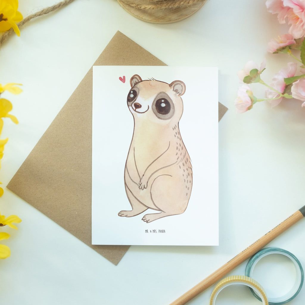 Grußkarte Plumplori Glücklich Klappkarte, Einladungskarte, Glückwunschkarte, Hochzeitskarte, Geburtstagskarte, Karte, Tiermotive, Gute Laune, lustige Sprüche, Tiere, Plumplori, Niedlich, Glück