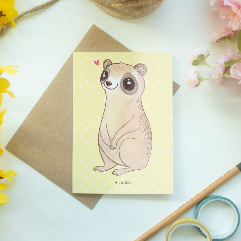 Grußkarte Plumplori Glücklich Klappkarte, Einladungskarte, Glückwunschkarte, Hochzeitskarte, Geburtstagskarte, Karte, Tiermotive, Gute Laune, lustige Sprüche, Tiere, Plumplori, Niedlich, Glück