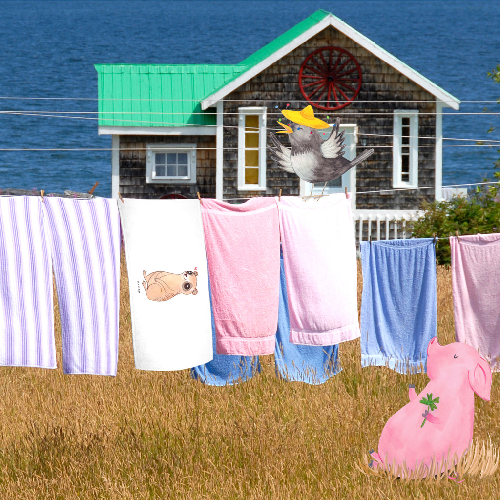 Gäste Handtuch Plumplori Glücklich Gästetuch, Reisehandtuch, Sport Handtuch, Frottier, Kinder Handtuch, Tiermotive, Gute Laune, lustige Sprüche, Tiere, Plumplori, Niedlich, Glück