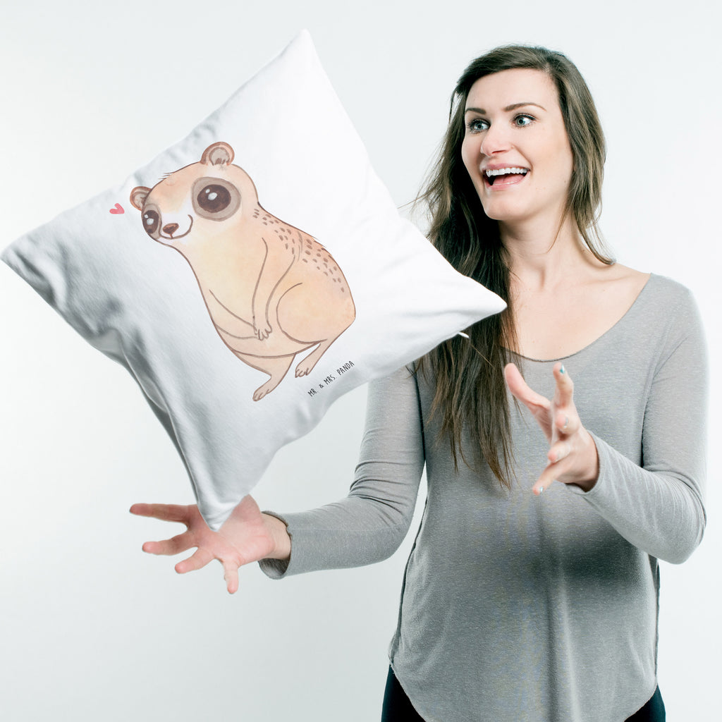 40x40 Kissen Plumplori Glücklich Kissenhülle, Kopfkissen, Sofakissen, Dekokissen, Motivkissen, Tiermotive, Gute Laune, lustige Sprüche, Tiere, Plumplori, Niedlich, Glück