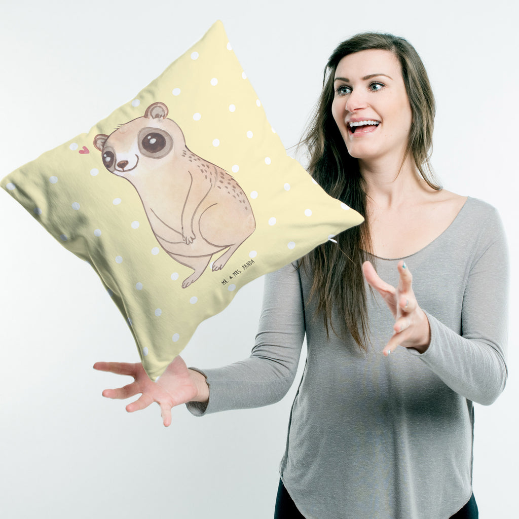 40x40 Kissen Plumplori Glücklich Kissenhülle, Kopfkissen, Sofakissen, Dekokissen, Motivkissen, Tiermotive, Gute Laune, lustige Sprüche, Tiere, Plumplori, Niedlich, Glück