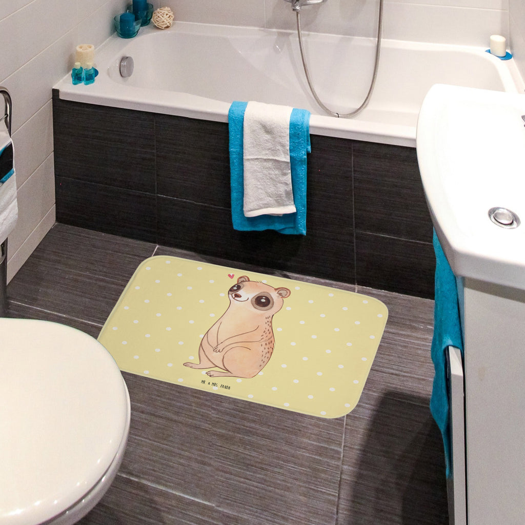 Badvorleger Plumplori Glücklich Badematte, Badteppich, Duschvorleger, Badezimmerteppich, Badezimmermatte, Badvorleger, Duschmatte, Duschteppich, Tiermotive, Gute Laune, lustige Sprüche, Tiere, Plumplori, Niedlich, Glück