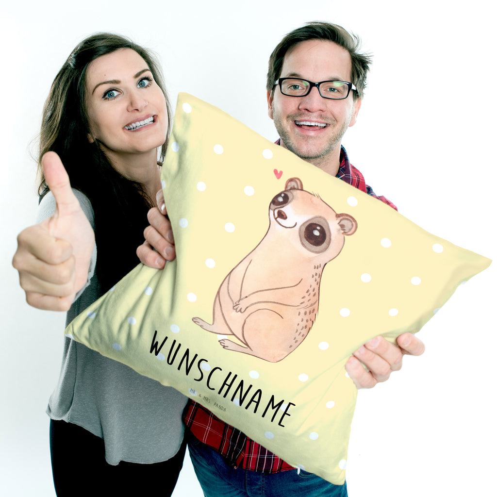 Personalisiertes Kissen Plumplori Glücklich Kissen, personalisiert, Name, Wunschname, bedrucken, Kopfkissen, Tiermotive, Gute Laune, lustige Sprüche, Tiere, Plumplori, Niedlich, Glück