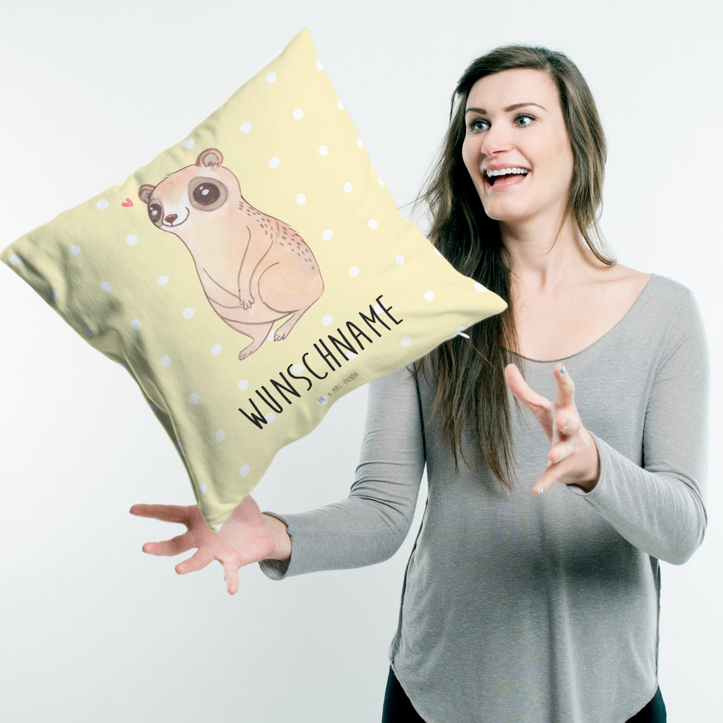 Personalisiertes Kissen Plumplori Glücklich Kissen, personalisiert, Name, Wunschname, bedrucken, Kopfkissen, Tiermotive, Gute Laune, lustige Sprüche, Tiere, Plumplori, Niedlich, Glück