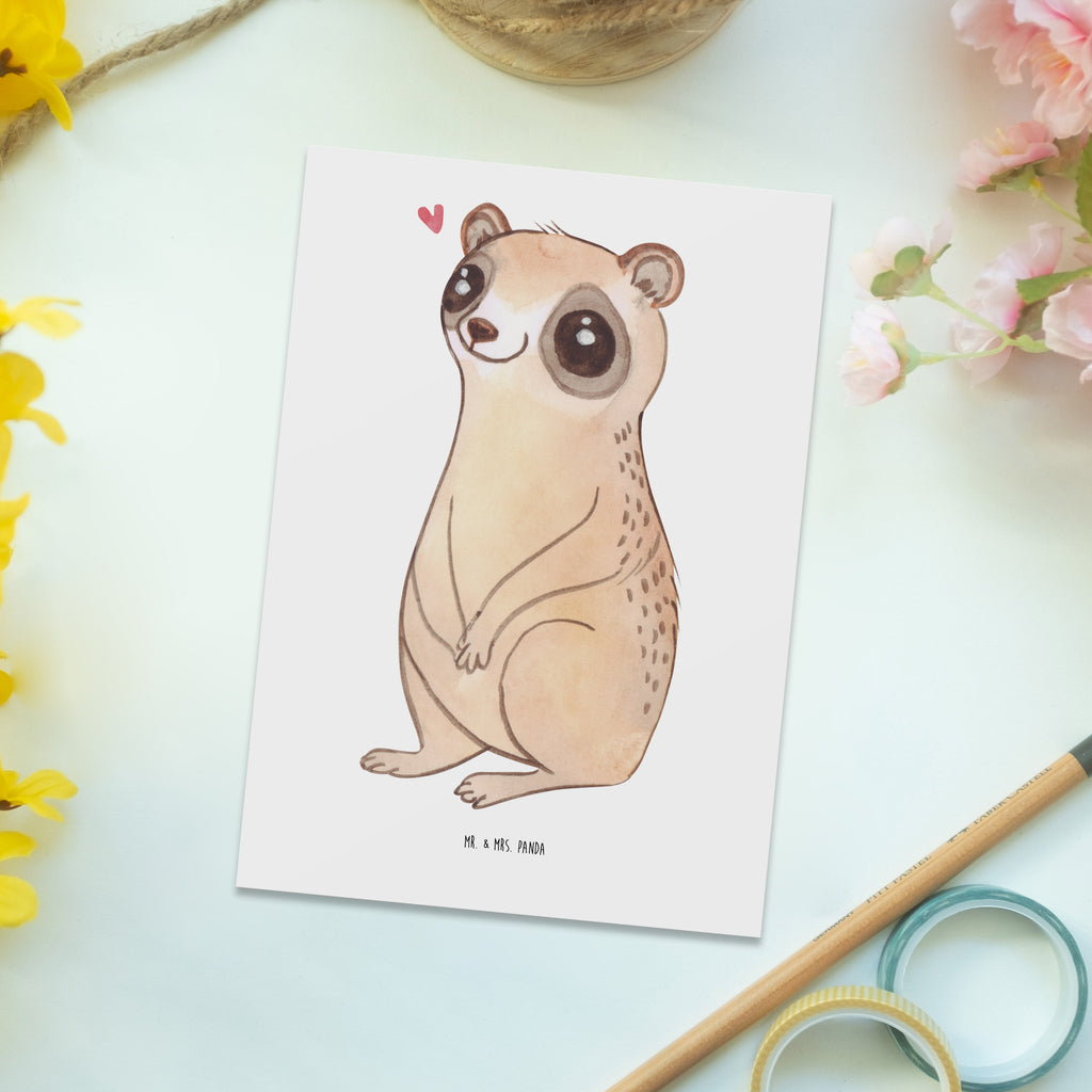 Postkarte Plumplori Glücklich Geschenkkarte, Grußkarte, Karte, Einladung, Ansichtskarte, Geburtstagskarte, Einladungskarte, Dankeskarte, Tiermotive, Gute Laune, lustige Sprüche, Tiere, Plumplori, Niedlich, Glück