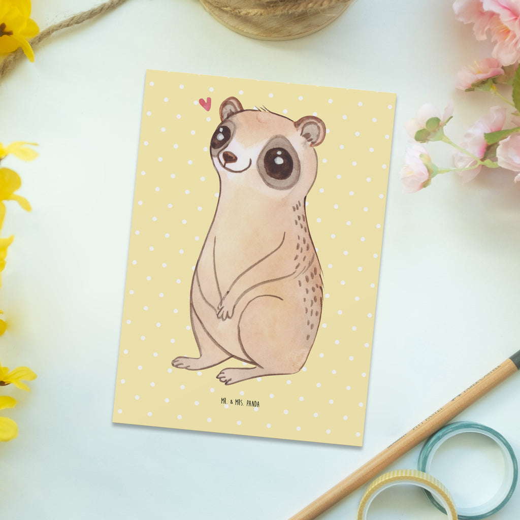 Postkarte Plumplori Glücklich Geschenkkarte, Grußkarte, Karte, Einladung, Ansichtskarte, Geburtstagskarte, Einladungskarte, Dankeskarte, Tiermotive, Gute Laune, lustige Sprüche, Tiere, Plumplori, Niedlich, Glück
