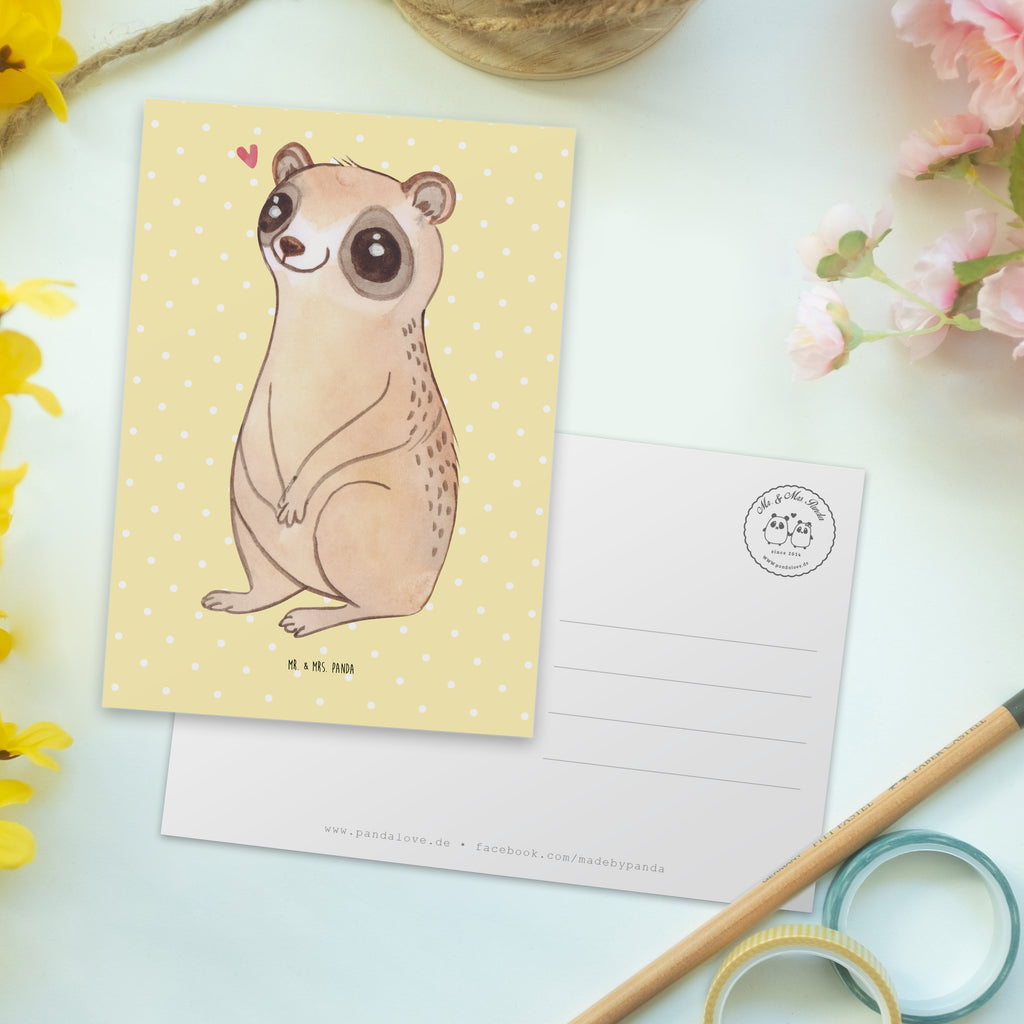 Postkarte Plumplori Glücklich Geschenkkarte, Grußkarte, Karte, Einladung, Ansichtskarte, Geburtstagskarte, Einladungskarte, Dankeskarte, Tiermotive, Gute Laune, lustige Sprüche, Tiere, Plumplori, Niedlich, Glück