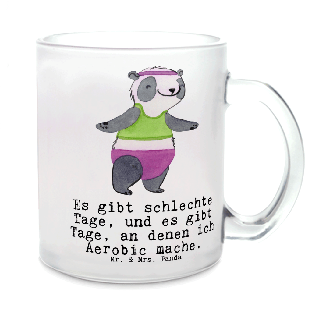 Teetasse Panda Aerobic Tage Teetasse, Teeglas, Teebecher, Tasse mit Henkel, Tasse, Glas Teetasse, Teetasse aus Glas, Geschenk, Sport, Sportart, Hobby, Schenken, Danke, Dankeschön, Auszeichnung, Gewinn, Sportler, Aerobic, Aerobic Fitness, Fitnessstudio