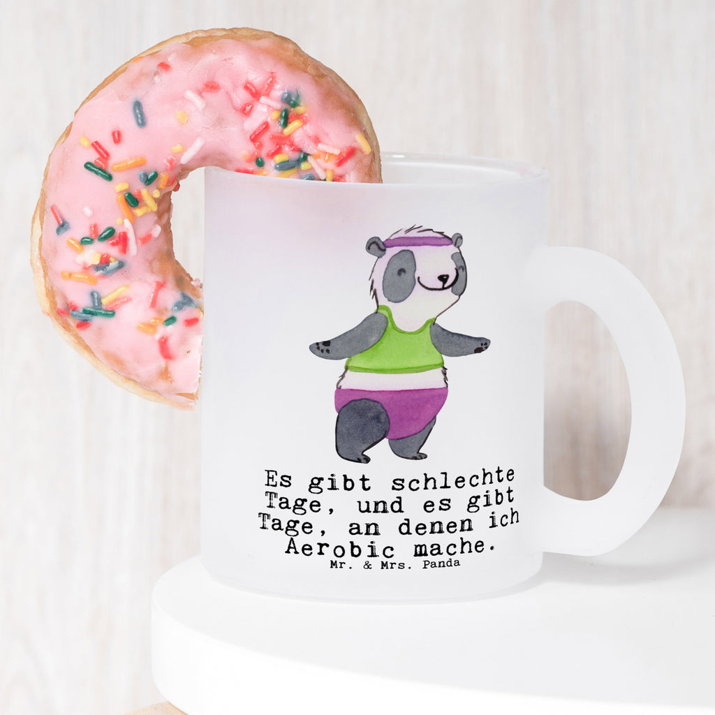 Teetasse Panda Aerobic Tage Teetasse, Teeglas, Teebecher, Tasse mit Henkel, Tasse, Glas Teetasse, Teetasse aus Glas, Geschenk, Sport, Sportart, Hobby, Schenken, Danke, Dankeschön, Auszeichnung, Gewinn, Sportler, Aerobic, Aerobic Fitness, Fitnessstudio