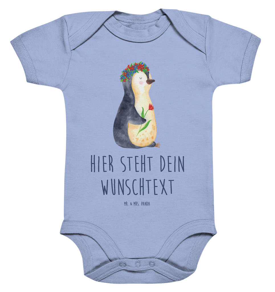 Personalisierter Baby Body Pinguin Blumenkranz Personalisierter Baby Body, Personalisierte Babykleidung, Personalisierter Babystrampler, Personalisierter Strampler, Personalisierter Wickelbody, Personalisierte Baby Erstausstattung, Junge, Mädchen, Pinguin, Pinguine, Blumenkranz, Universum, Leben, Wünsche, Ziele, Lebensziele, Motivation, Lebenslust, Liebeskummer, Geschenkidee