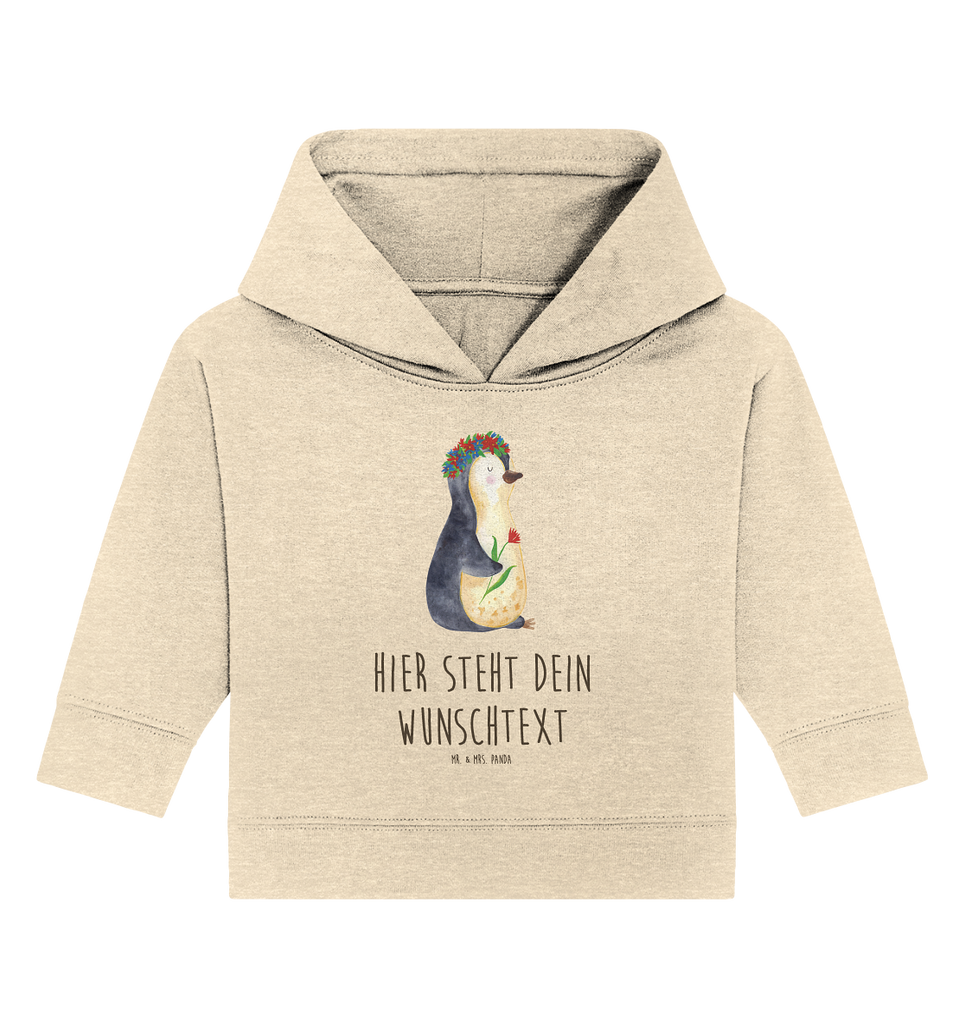 Personalisierter Baby Hoodie Pinguin Blumenkranz Personalisierter Baby Hoodie, Baby Hoodie mit Namen, Babyhoodie Wunschtext, Pinguin, Pinguine, Blumenkranz, Universum, Leben, Wünsche, Ziele, Lebensziele, Motivation, Lebenslust, Liebeskummer, Geschenkidee