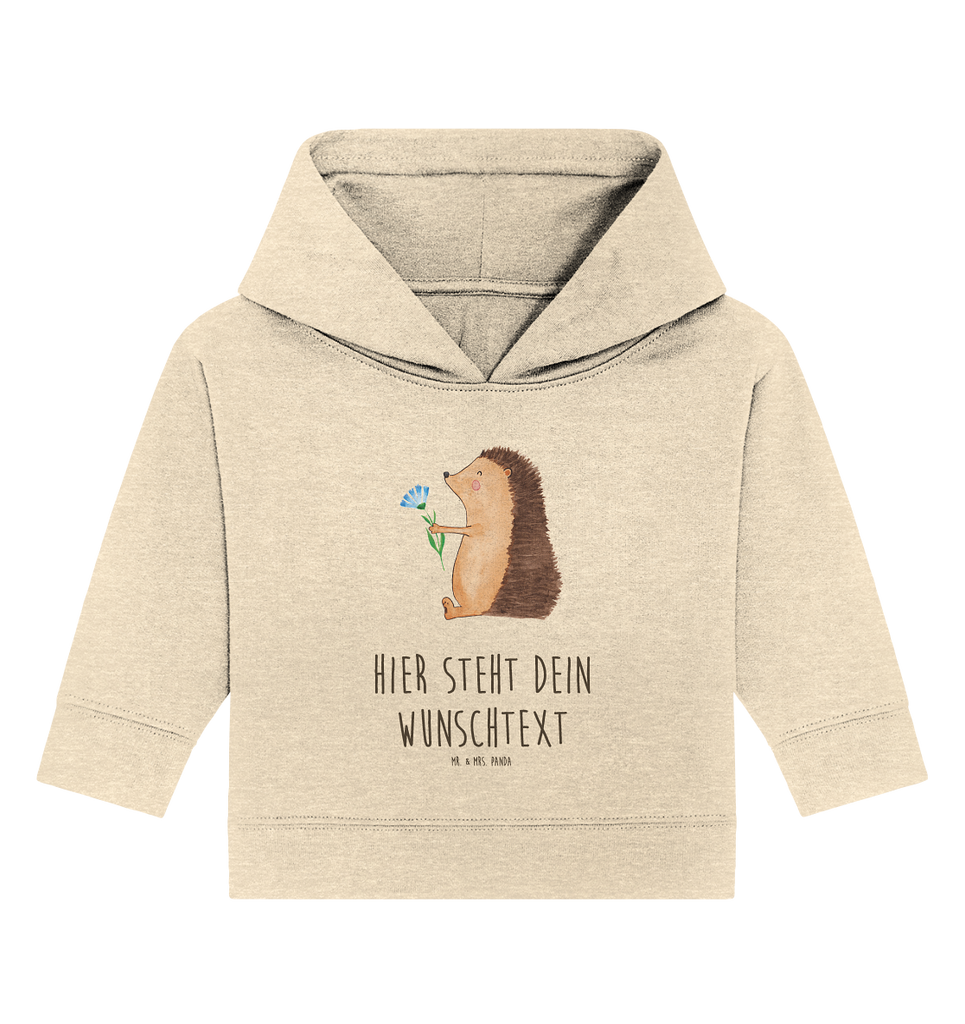 Personalisierter Baby Hoodie Igel mit Blume Personalisierter Baby Hoodie, Baby Hoodie mit Namen, Babyhoodie Wunschtext, Tiermotive, Gute Laune, lustige Sprüche, Tiere, Igel, Gute Besserung, Genesungswünsche, Krankheit, Krankenhaus, krank, Besuch