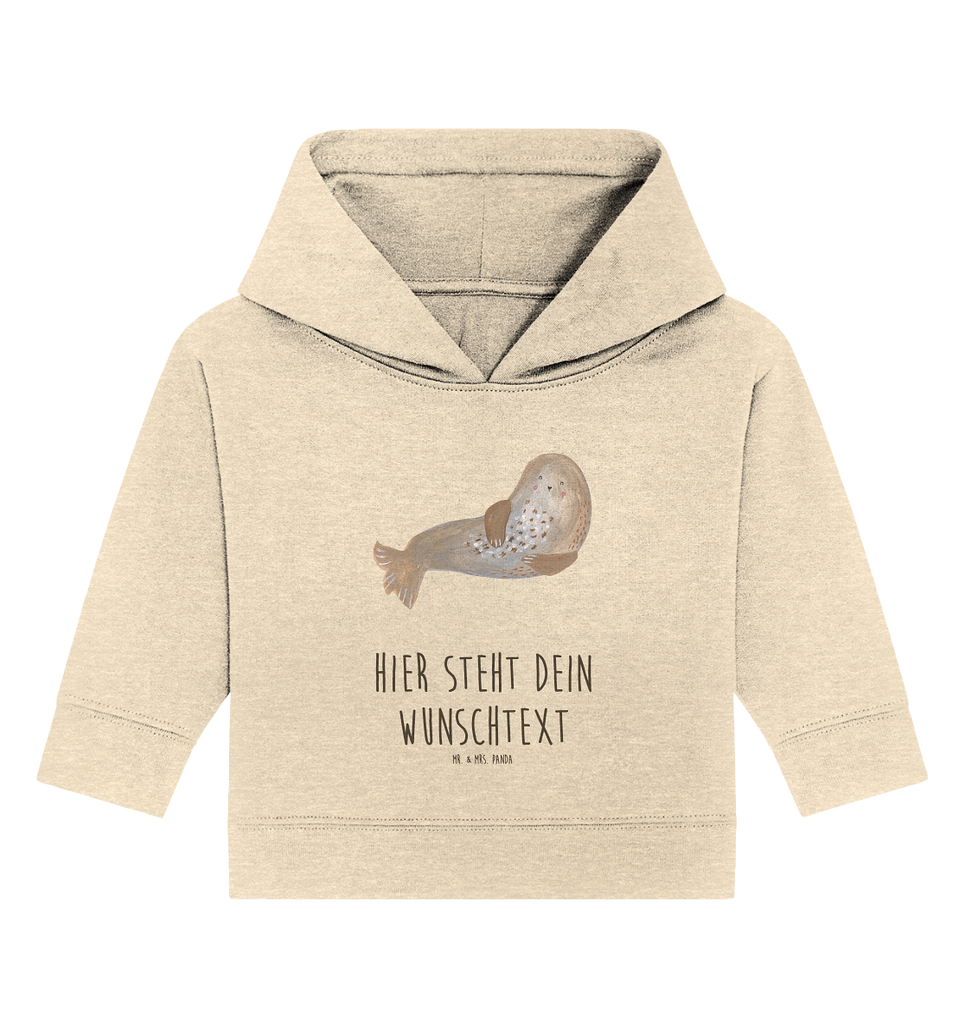 Personalisierter Baby Hoodie Robbe lachend Personalisierter Baby Hoodie, Baby Hoodie mit Namen, Babyhoodie Wunschtext, Tiermotive, Gute Laune, lustige Sprüche, Tiere, Robbe, Robben, Seehund, Strand, Meerestier, Ostsee, Nordsee