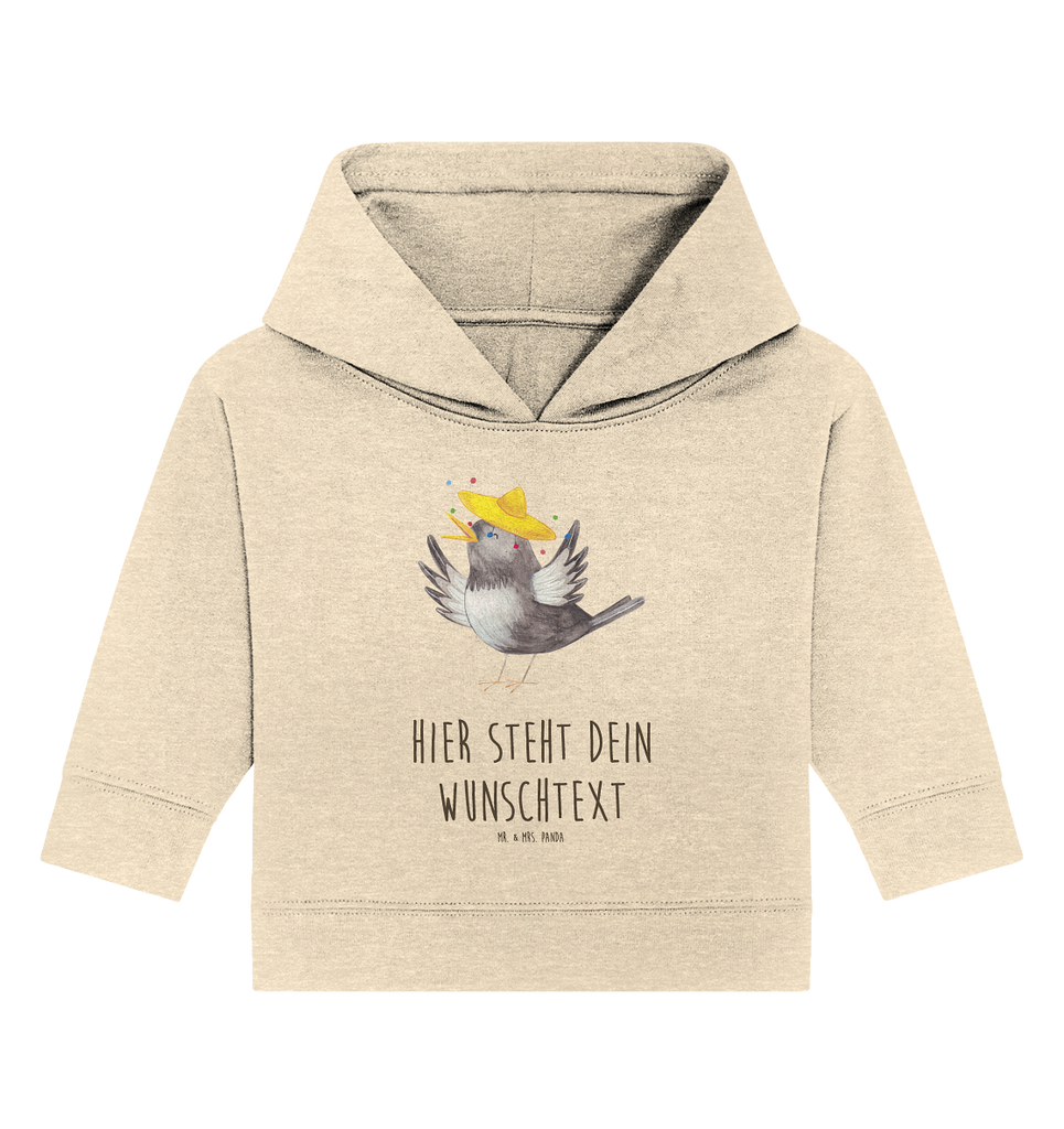 Personalisierter Baby Hoodie Rabe mit Sombrero Personalisierter Baby Hoodie, Baby Hoodie mit Namen, Babyhoodie Wunschtext, Tiermotive, Gute Laune, lustige Sprüche, Tiere, Rabe, Vogel, Vögel, Spruch positiv, fröhlich sein, glücklich sein, Glück Spruch, froh, Elster, Motivation
