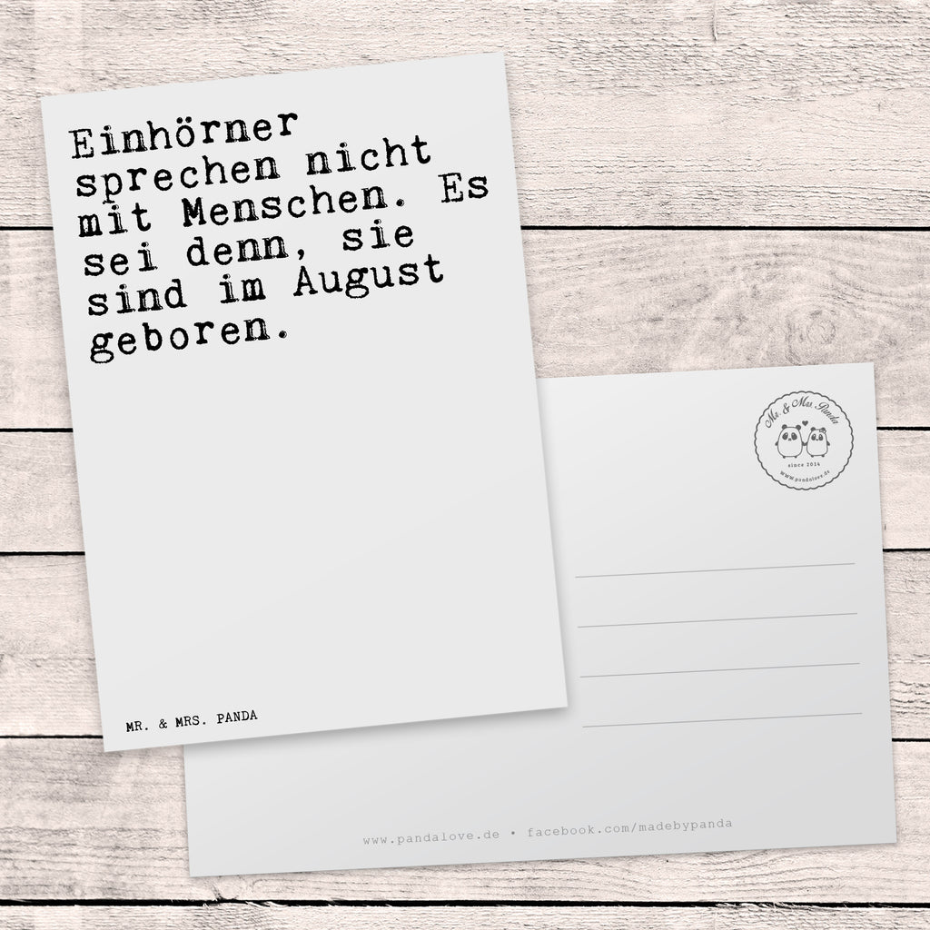 Postkarte Sprüche und Zitate Einhörner sprechen nicht mit Menschen. Es sei denn, sie sind im August geboren. Geschenkkarte, Grußkarte, Karte, Einladung, Ansichtskarte, Geburtstagskarte, Einladungskarte, Dankeskarte, Spruch, Sprüche, lustig, Weisheiten, Zitate, Spruch Sprüche Weisheiten Zitate Lustig Weisheit Worte