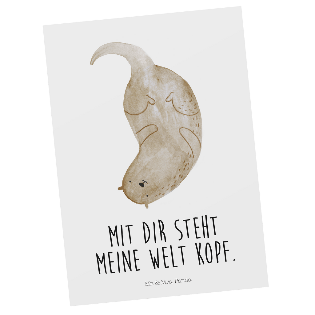 Postkarte Otter kopfüber Geschenkkarte, Grußkarte, Karte, Einladung, Ansichtskarte, Geburtstagskarte, Einladungskarte, Dankeskarte, Otter, Fischotter, Seeotter, Otter Seeotter See Otter