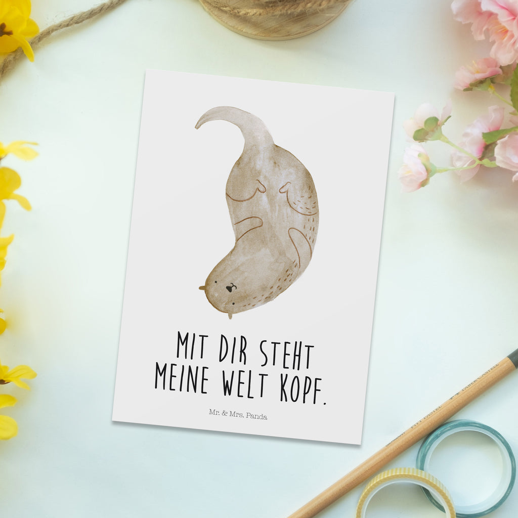 Postkarte Otter kopfüber Geschenkkarte, Grußkarte, Karte, Einladung, Ansichtskarte, Geburtstagskarte, Einladungskarte, Dankeskarte, Otter, Fischotter, Seeotter, Otter Seeotter See Otter